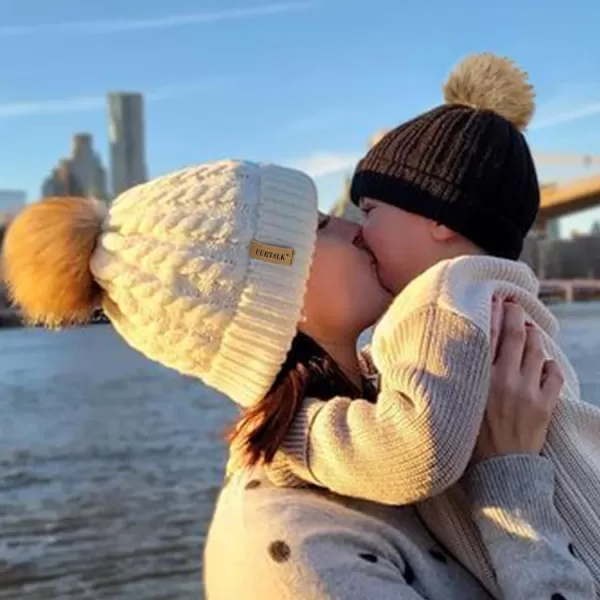 FURTALK Winter Beanie Hat for Women Cotton Lined Faux Fur Pom Pom Hats Womens Warm Thick Knit Skull Cap