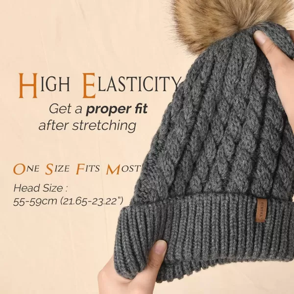 FURTALK Winter Beanie Hat for Women Cotton Lined Faux Fur Pom Pom Hats Womens Warm Thick Knit Skull Cap