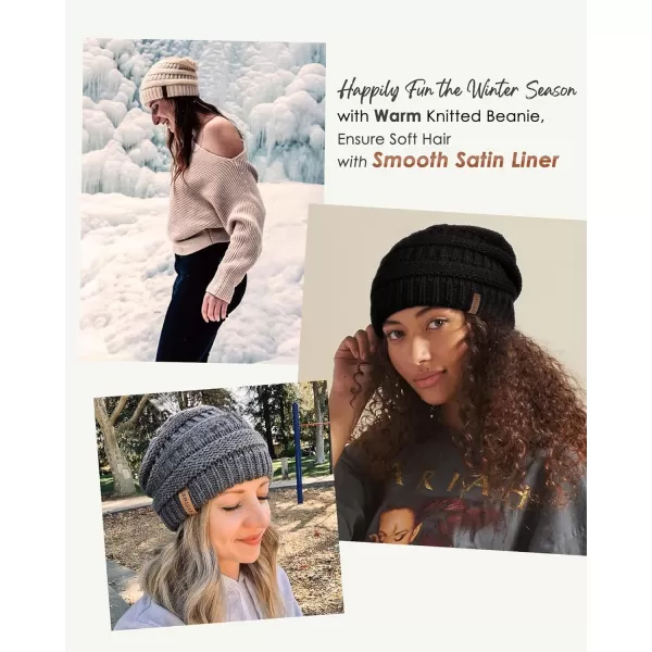 FURTALK Winter Beanie Hat for Women Satin Lined Cable Knit Chunky Slouchy Beanies Skull Warm Cap