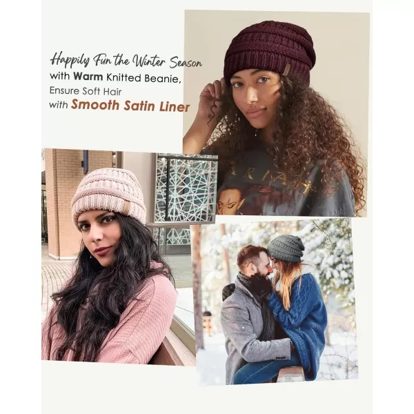 FURTALK Winter Beanie Hat for Women Satin Lined Cable Knit Chunky Slouchy Beanies Skull Warm Cap