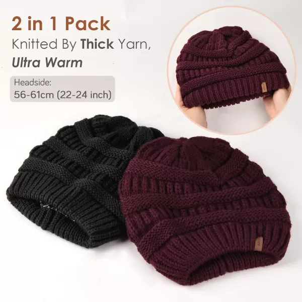 FURTALK Winter Beanie Hat for Women Satin Lined Cable Knit Chunky Slouchy Beanies Skull Warm Cap