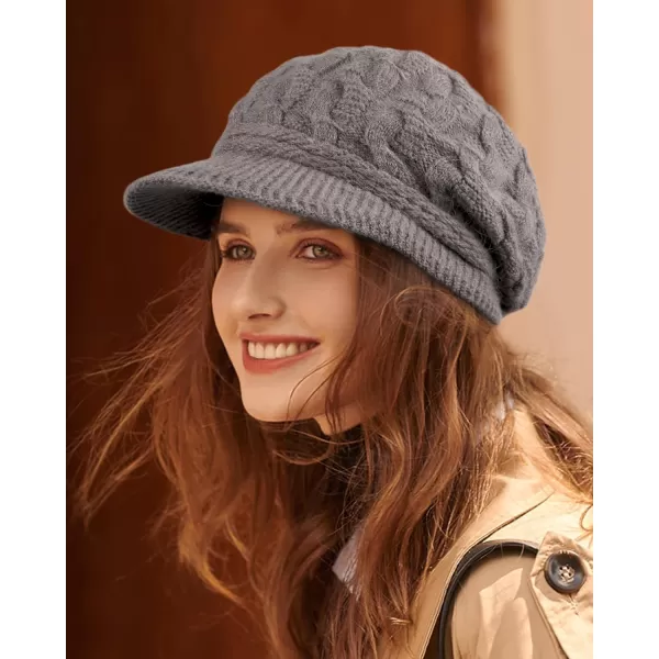 FURTALK Winter Knit Hats with Visor Brim Double Soft Lining for Women Warm Stylish Beanie Hats Slouchy Snow Caps