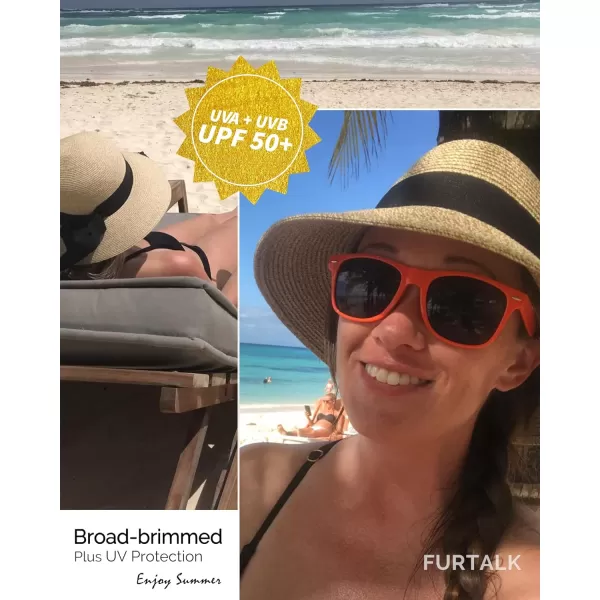 FURTALK Womens Beach Sun Straw Hat UV UPF50 Travel Foldable Brim Summer UV Hat