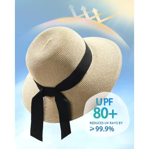 FURTALK Womens Beach Sun Straw Hat UV UPF50 Travel Foldable Brim Summer UV Hat