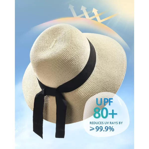 FURTALK Womens Beach Sun Straw Hat UV UPF50 Travel Foldable Brim Summer UV Hat