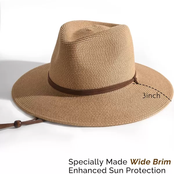 FURTALK Womens Summer Straw Sun Hats Wide Brim Panama Fedora Beach Hat with Wind Lanyard UPF 50+