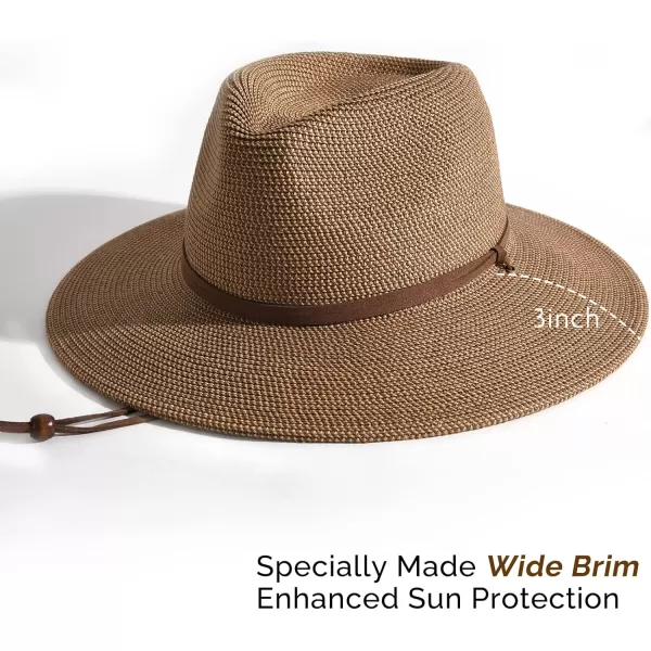 FURTALK Womens Summer Straw Sun Hats Wide Brim Panama Fedora Beach Hat with Wind Lanyard UPF 50+