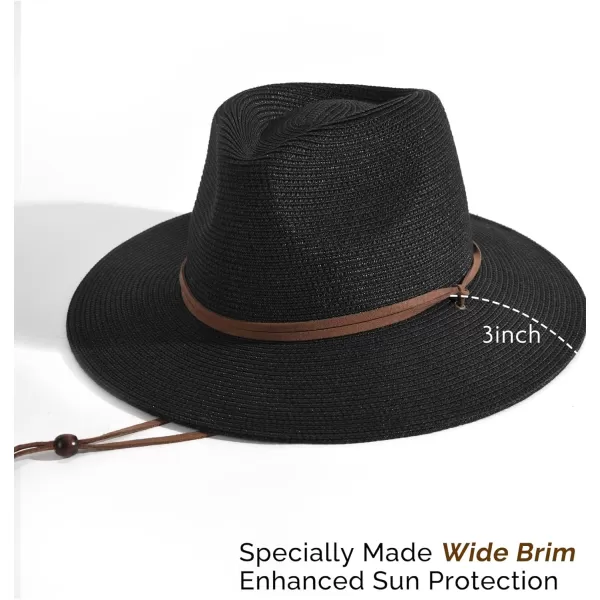 FURTALK Womens Summer Straw Sun Hats Wide Brim Panama Fedora Beach Hat with Wind Lanyard UPF 50+