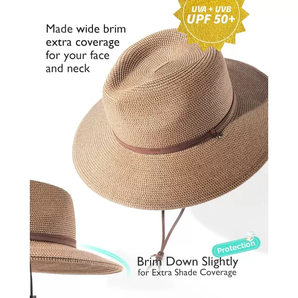 FURTALK Womens Summer Straw Sun Hats Wide Brim Panama Fedora Beach Hat with Wind Lanyard UPF 50+