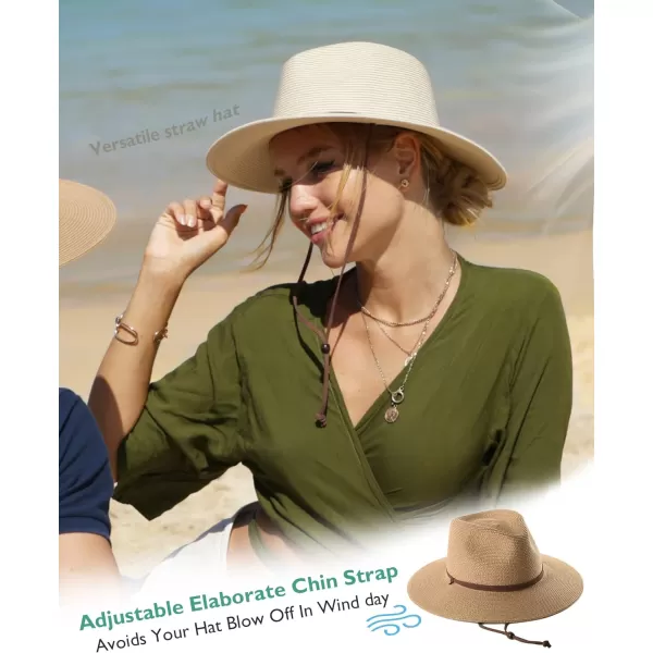 FURTALK Womens Summer Straw Sun Hats Wide Brim Panama Fedora Beach Hat with Wind Lanyard UPF 50+