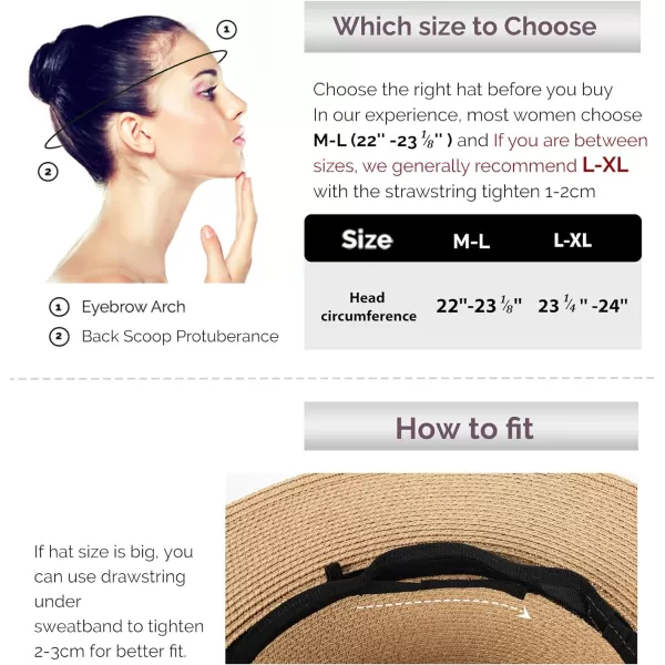 FURTALK Womens Summer Straw Sun Hats Wide Brim Panama Fedora Beach Hat with Wind Lanyard UPF 50+