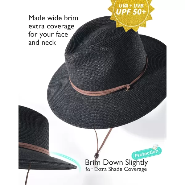 FURTALK Womens Summer Straw Sun Hats Wide Brim Panama Fedora Beach Hat with Wind Lanyard UPF 50+