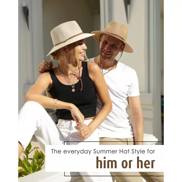 FURTALK Womens Summer Straw Sun Hats Wide Brim Panama Fedora Beach Hat with Wind Lanyard UPF 50+