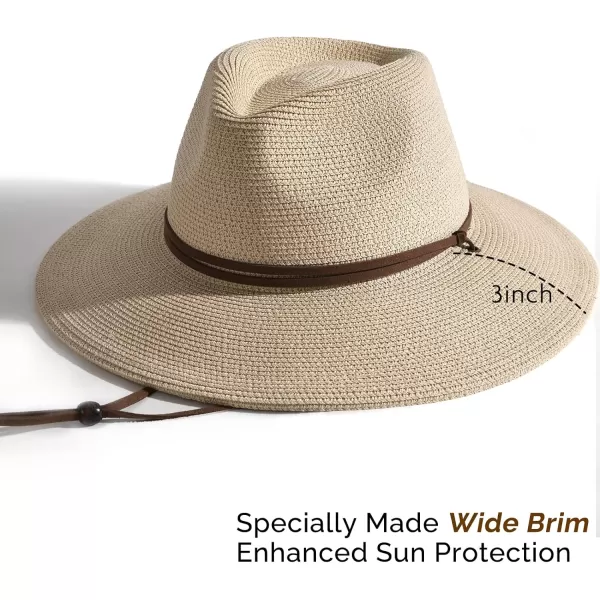 FURTALK Womens Summer Straw Sun Hats Wide Brim Panama Fedora Beach Hat with Wind Lanyard UPF 50+