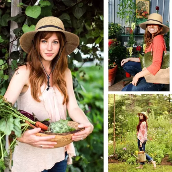 FURTALK Womens Wide Brim Sun Hat with Wind Lanyard UPF Summer Straw Sun Hats for Women