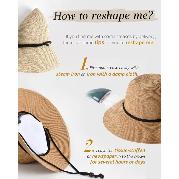 FURTALK Womens Wide Brim Sun Hat with Wind Lanyard UPF Summer Straw Sun Hats for Women
