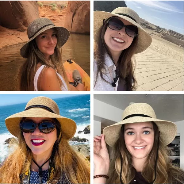 FURTALK Womens Wide Brim Sun Hat with Wind Lanyard UPF Summer Straw Sun Hats for Women