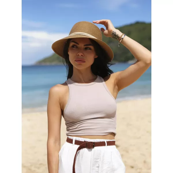 FURTALK Womens Wide Brim Sun Hat with Wind Lanyard UPF Summer Straw Sun Hats for Women