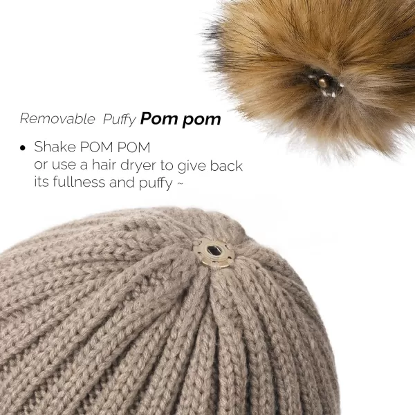 FURTALK Womens Winter Beanie Hat Fleece Lined Faux Fur Pom Pom Knitted Warm Beanie for Women