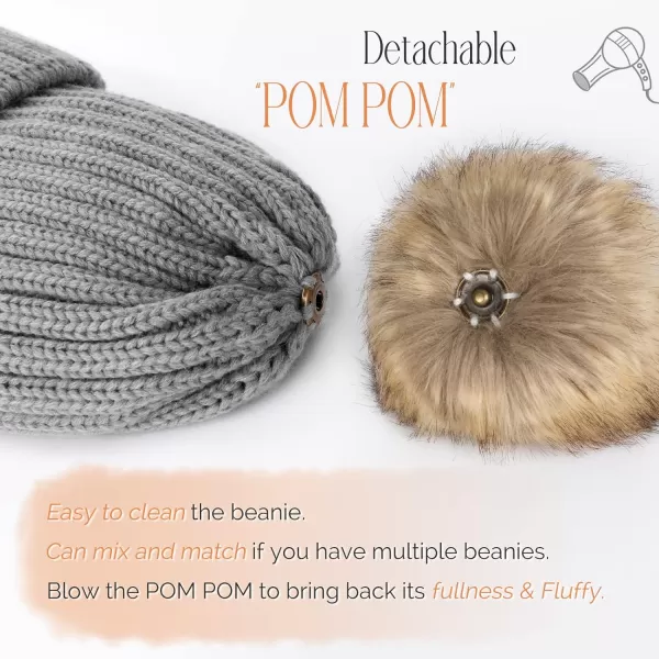 FURTALK Womens Winter Beanie Hat Fleece Lined Faux Fur Pom Pom Knitted Warm Beanie for Women
