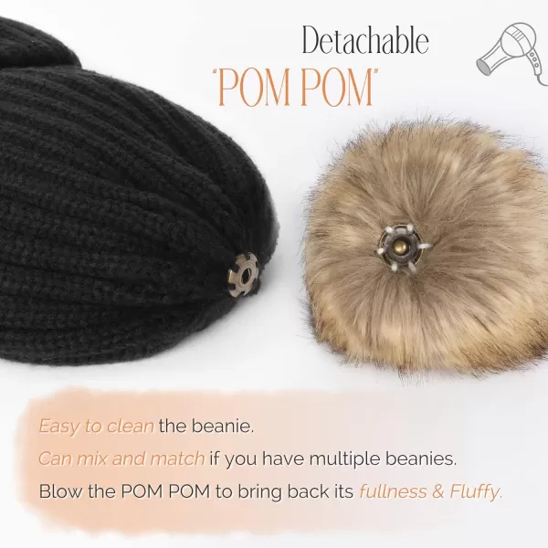 FURTALK Womens Winter Beanie Hat Fleece Lined Faux Fur Pom Pom Knitted Warm Beanie for Women