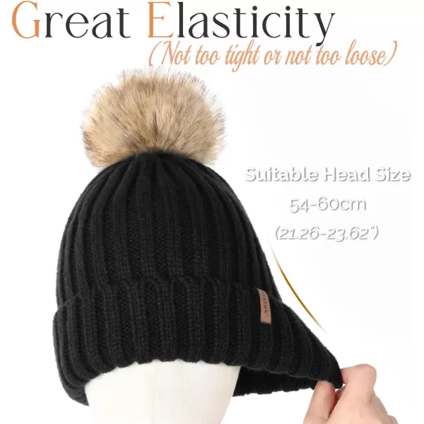 FURTALK Womens Winter Beanie Hat Fleece Lined Faux Fur Pom Pom Knitted Warm Beanie for Women