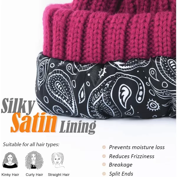 FURTALK Womens Winter Beanie Hat Satin Lined Faux Fur Pom Pom Beanies Hat for Women Winter Warm Knit Hats