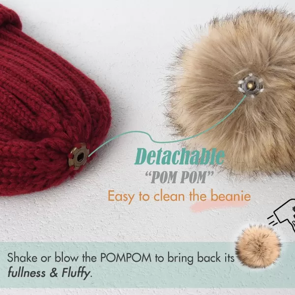 FURTALK Womens Winter Beanie Hat Satin Lined Faux Fur Pom Pom Beanies Hat for Women Winter Warm Knit Hats