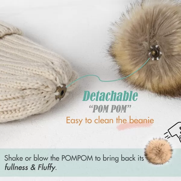 FURTALK Womens Winter Beanie Hat Satin Lined Faux Fur Pom Pom Beanies Hat for Women Winter Warm Knit Hats