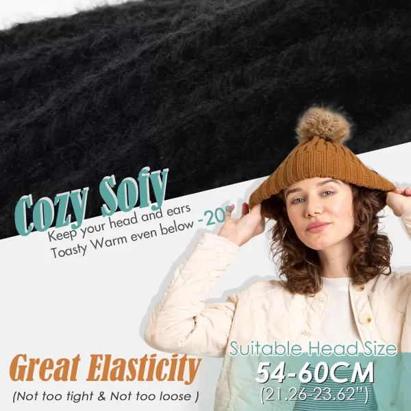 FURTALK Womens Winter Beanie Hat Satin Lined Faux Fur Pom Pom Beanies Hat for Women Winter Warm Knit Hats