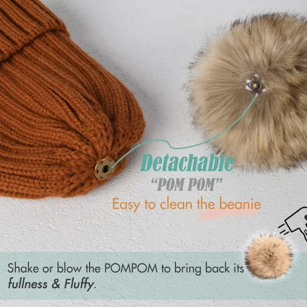FURTALK Womens Winter Beanie Hat Satin Lined Faux Fur Pom Pom Beanies Hat for Women Winter Warm Knit Hats