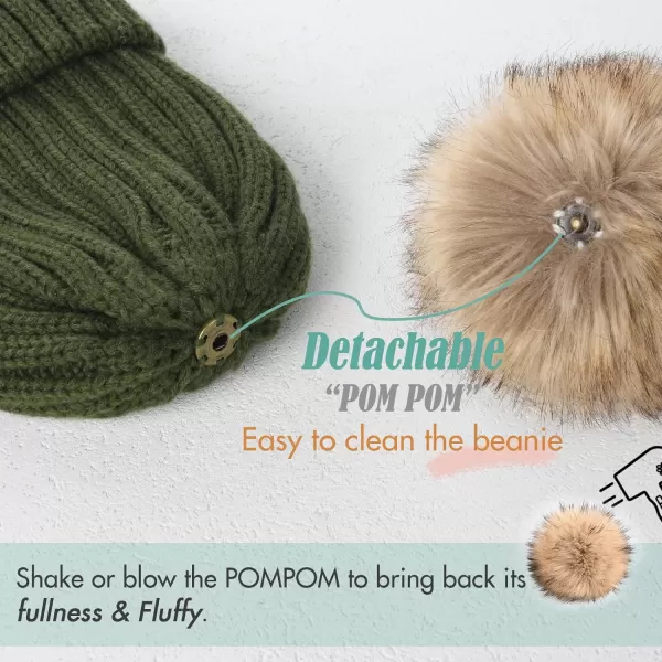 FURTALK Womens Winter Beanie Hat Satin Lined Faux Fur Pom Pom Beanies Hat for Women Winter Warm Knit Hats