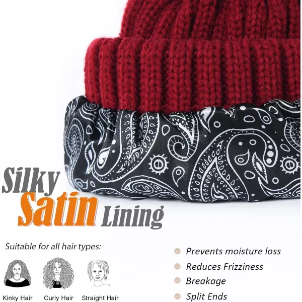 FURTALK Womens Winter Beanie Hat Satin Lined Faux Fur Pom Pom Beanies Hat for Women Winter Warm Knit Hats