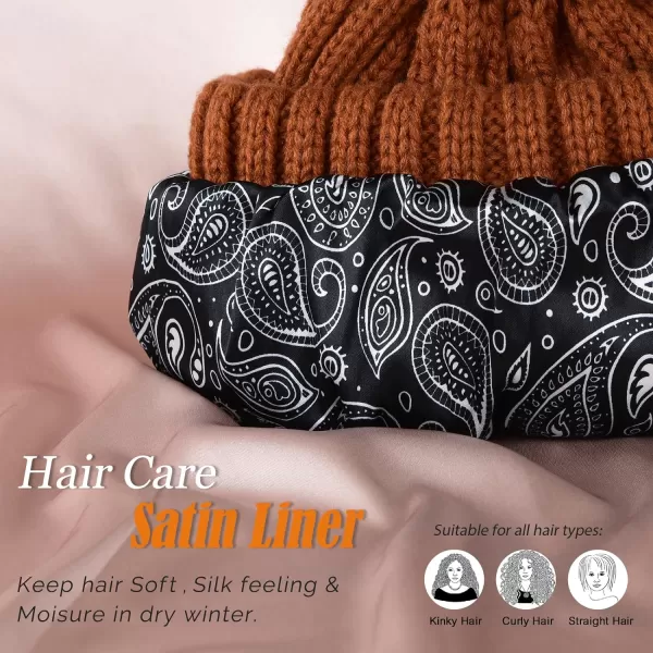 FURTALK Womens Winter Beanie Hat Satin Lined Faux Fur Pom Pom Beanies Hat for Women Winter Warm Knit Hats