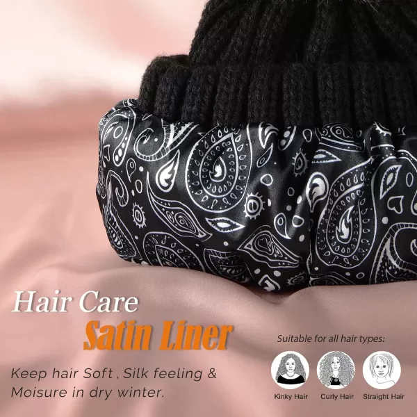 FURTALK Womens Winter Beanie Hat Satin Lined Faux Fur Pom Pom Beanies Hat for Women Winter Warm Knit Hats
