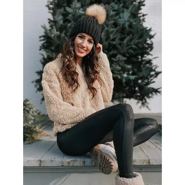 FURTALK Womens Winter Beanie Hat Satin Lined Faux Fur Pom Pom Beanies Hat for Women Winter Warm Knit Hats