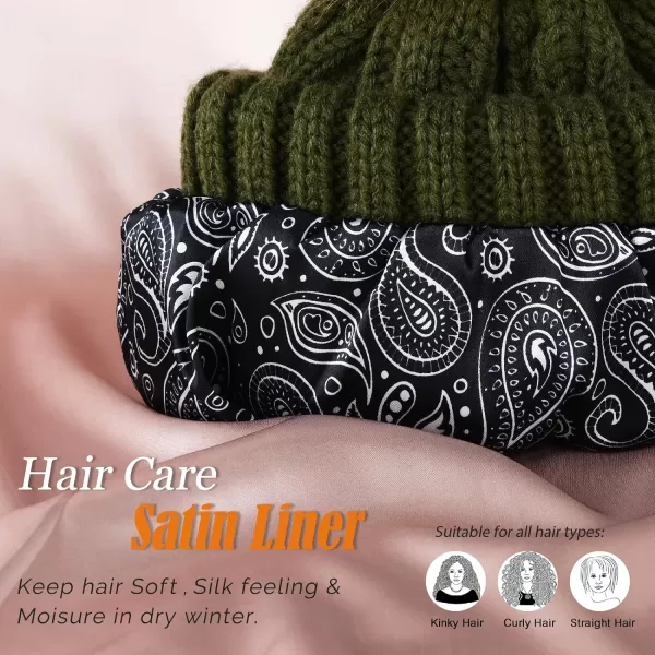 FURTALK Womens Winter Beanie Hat Satin Lined Faux Fur Pom Pom Beanies Hat for Women Winter Warm Knit Hats
