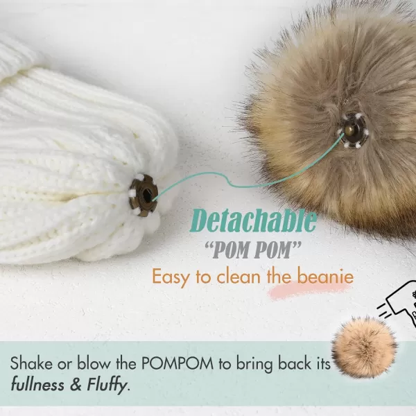 FURTALK Womens Winter Beanie Hat Satin Lined Faux Fur Pom Pom Beanies Hat for Women Winter Warm Knit Hats