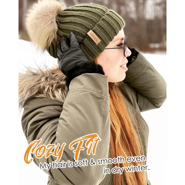 FURTALK Womens Winter Beanie Hat Satin Lined Faux Fur Pom Pom Beanies Hat for Women Winter Warm Knit Hats