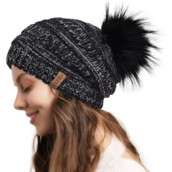 FURTALK Womens Winter Hat Fleece Lined Slouchy Beanie for Women Knitted Winter Pom Pom Hats with Double Lined