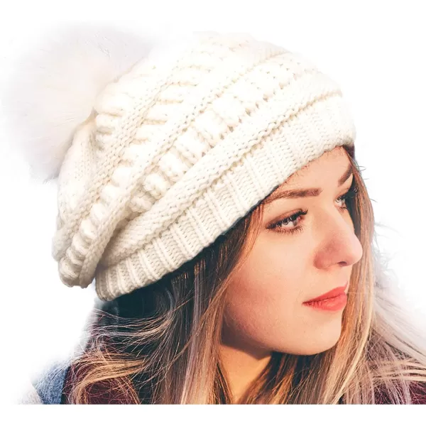 FURTALK Womens Winter Hat Fleece Lined Slouchy Beanie for Women Knitted Winter Pom Pom Hats with Double Lined