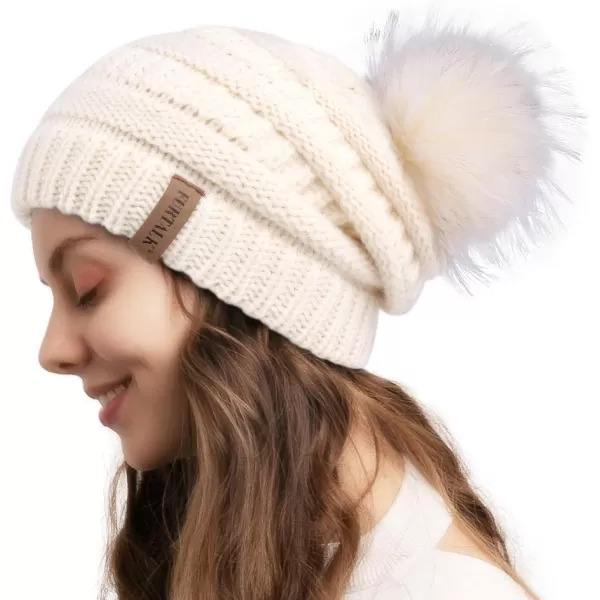 FURTALK Womens Winter Hat Fleece Lined Slouchy Beanie for Women Knitted Winter Pom Pom Hats with Double Lined