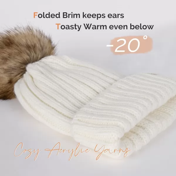 FURTALK Womens Winter Knitted Beanie Hat with Faux Fur Pom 2 Packs Warm Knit Skull Cap Beanie for Women…
