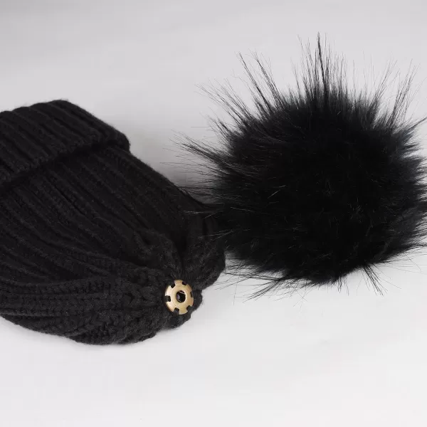 FURTALK Womens Winter Knitted Beanie Hat with Faux Fur Pom 2 Packs Warm Knit Skull Cap Beanie for Women…
