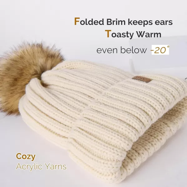 FURTALK Womens Winter Knitted Beanie Hat with Faux Fur Pom Warm Knit Skull Cap Beanie for Women…