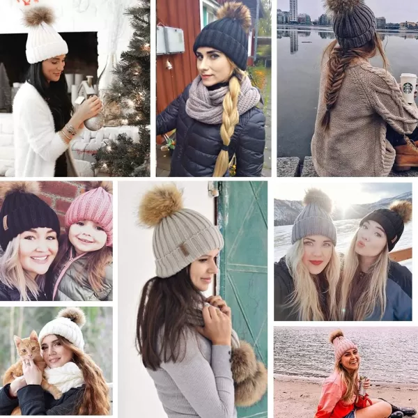 FURTALK Womens Winter Knitted Beanie Hat with Faux Fur Pom Warm Knit Skull Cap Beanie for Women…