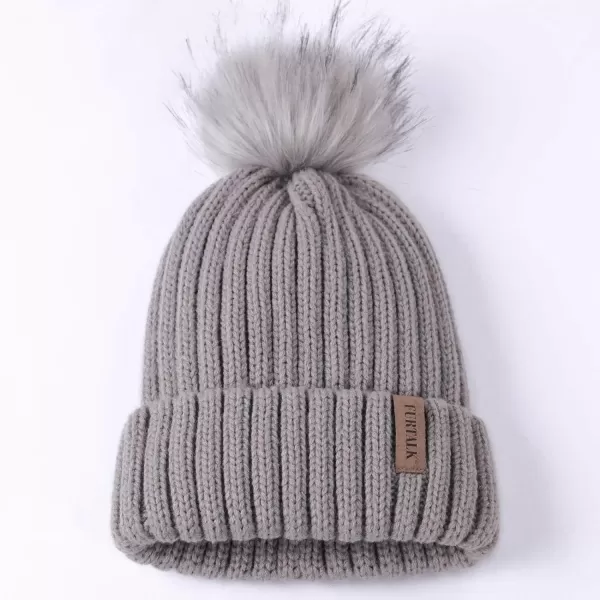 FURTALK Womens Winter Knitted Beanie Hat with Faux Fur Pom Warm Knit Skull Cap Beanie for Women…