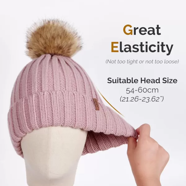 FURTALK Womens Winter Knitted Beanie Hat with Faux Fur Pom Warm Knit Skull Cap Beanie for Women…