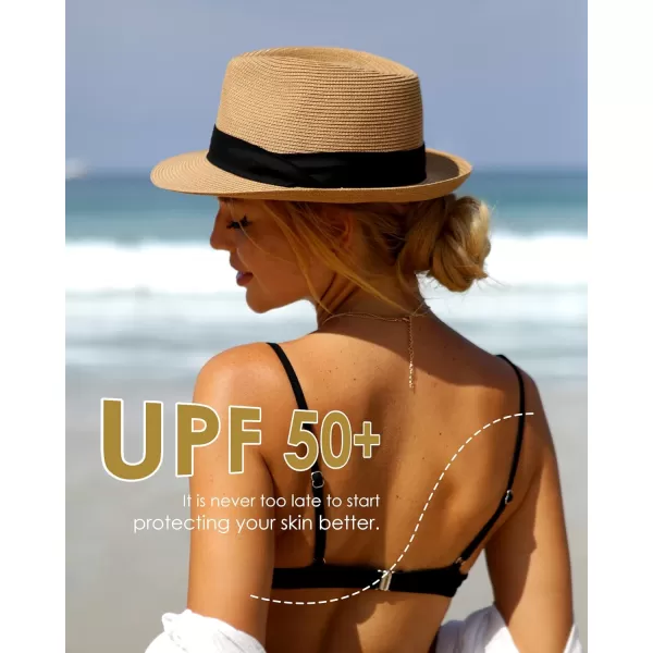 Straw Fedora Sun Hats for Women Men Summer Sun Beach Hat Packable Short Brim Roll Up Straw Panama Fedora Hat
