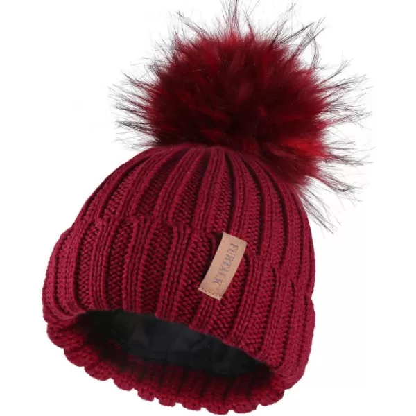 FURTALK Kids Winter Hat Toddler Knitted Pom Beanie Hat Cotton Lined Faux Fur Pom Pom Cap Baby Girls Boys Beanies
